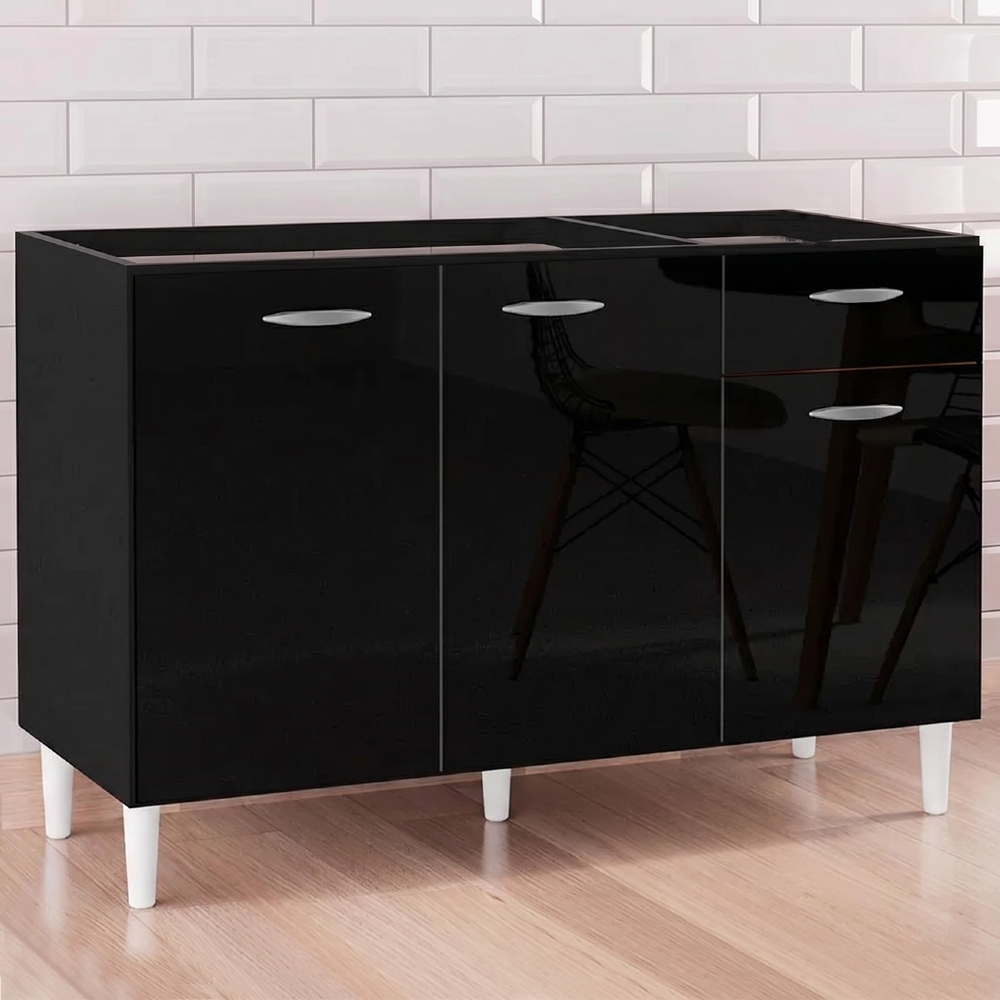 Balcão Gabinete de Pia para Cozinha 120cm 3 Portas Classic Z46 Preto - Mpozenato