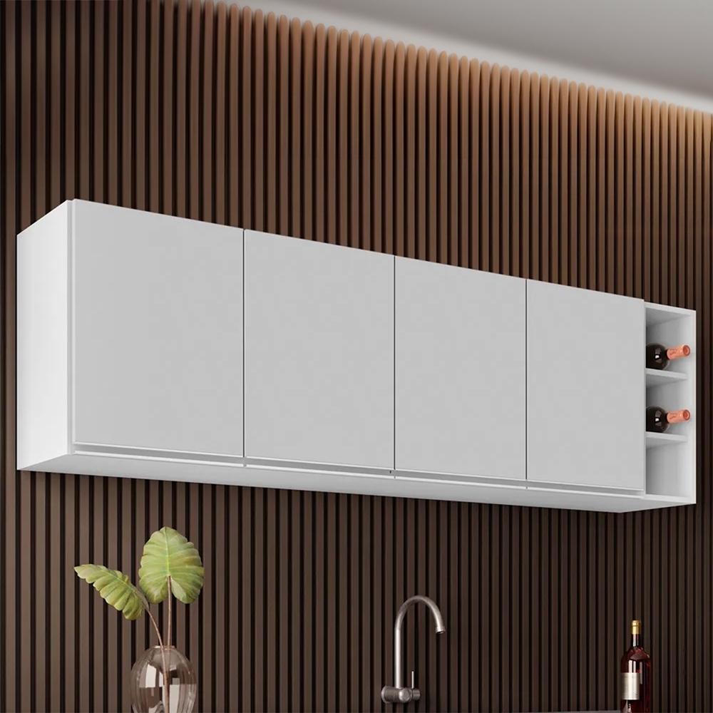 Armário Aéreo Nevada com Nicho 180cm 4 Portas Branco - Lumil
