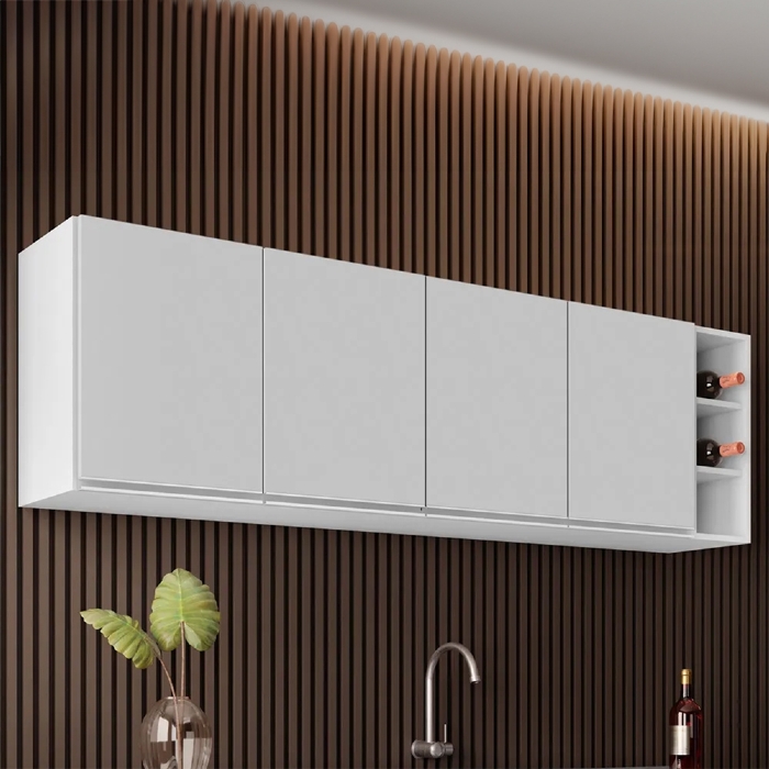 Armário Aéreo Nevada com Nicho 180cm 4 Portas Branco - Lumil