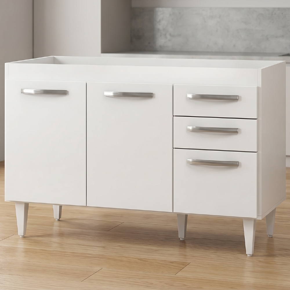 Balcão Gabinete 120cm Suécia sem Tampo 3 Portas 2 Gavetas Branco - Lumil Móveis