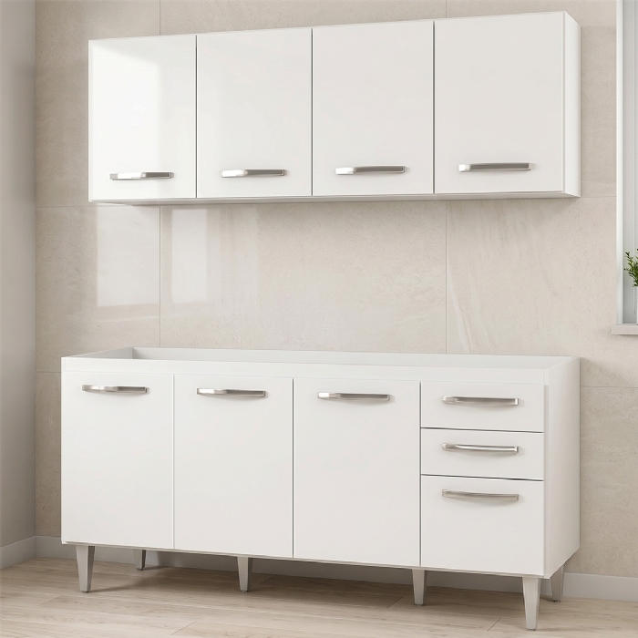 Armário Aéreo Panamá e Balcão Gabinete Áustria 160cm Branco - Lumil Móveis