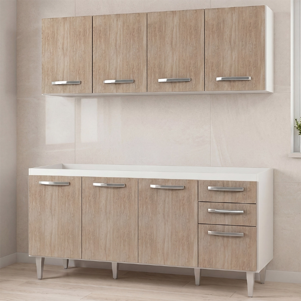 Armário Aéreo Panamá e Balcão Gabinete Para Pia 160cm Áustria Branco/Castanho - Lumil Móveis