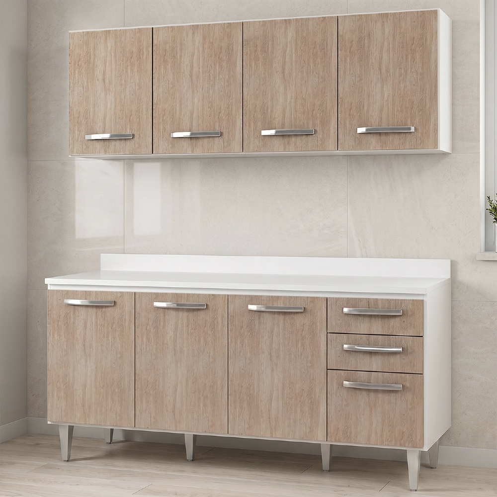Armário Aéreo Panamá e Balcão Gabinete 160cm com Tampo Áustria Branco/Castanho - Lumil