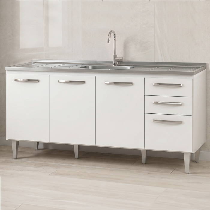 Balcão Gabinete Áustria com Pia Inox 160cm 4 Portas Branco - Lumil Móveis