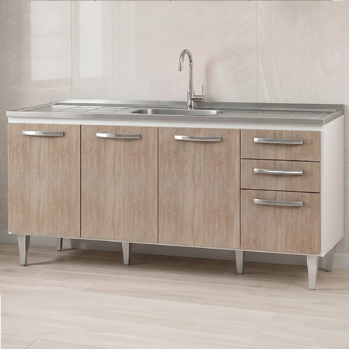 Balcão Gabinete Áustria com Pia Inox 160cm 4 Portas Branco/Castanho - Lumil Móveis