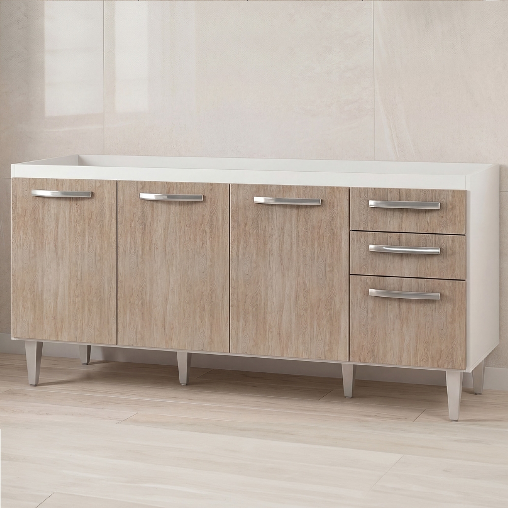 Balcão Gabinete Para Pia 160cm Áustria sem Tampo 4 Portas 2 Gavetas Branco/Castanho - Lumil Móveis