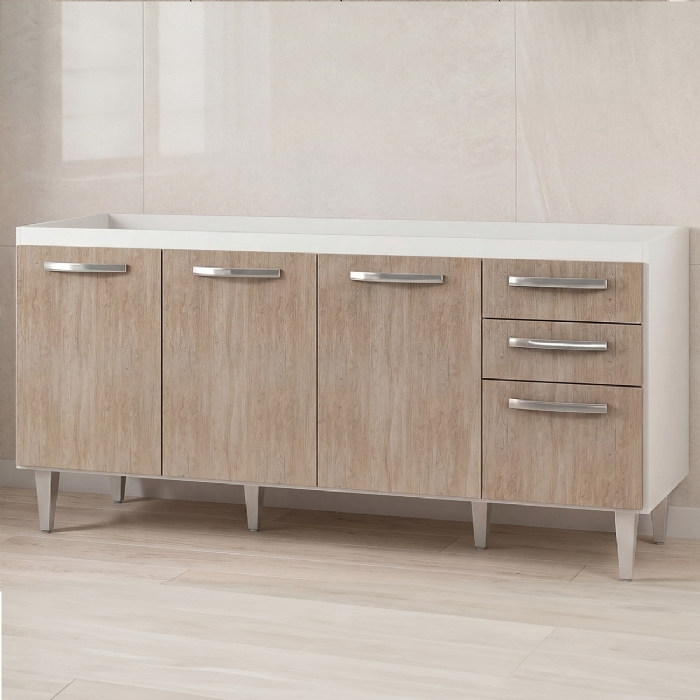 Balcão Gabinete Para Pia 160cm Áustria sem Tampo 4 Portas 2 Gavetas Branco/Castanho - Lumil Móveis