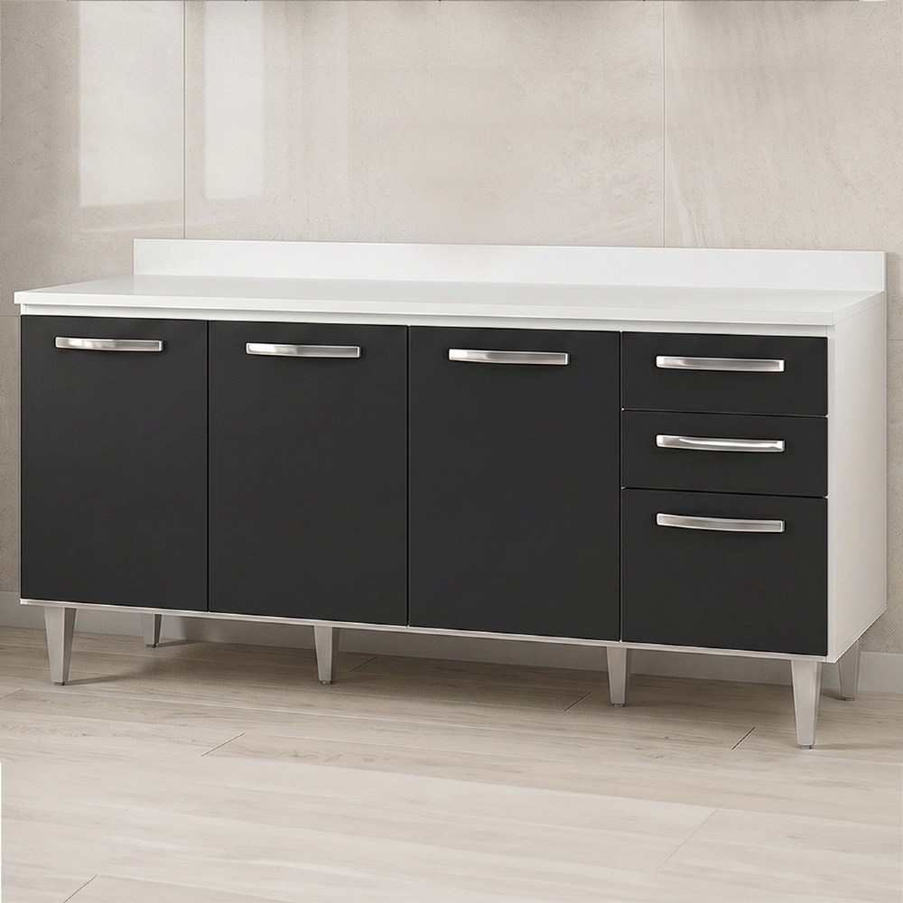 Balcão Gabinete 160cm com Tampo Áustria Branco/Preto - Lumil