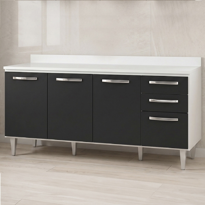 Balcão Gabinete 160cm com Tampo Áustria Branco/Preto - Lumil