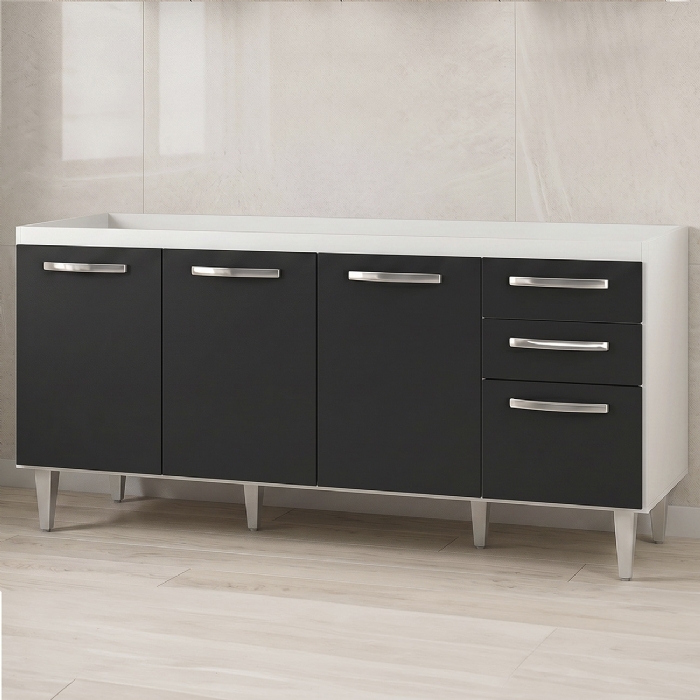 Balcão Gabinete Para Pia Áustria sem Tampo 160cm 4 Portas 2 Gavetas Branco/Preto - Lumil Móveis