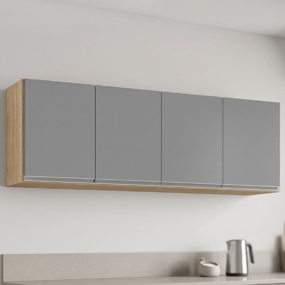 Armário de Cozinha Aéreo 160cm 4 Portas Nevada Castanho/Cinza - Lumil