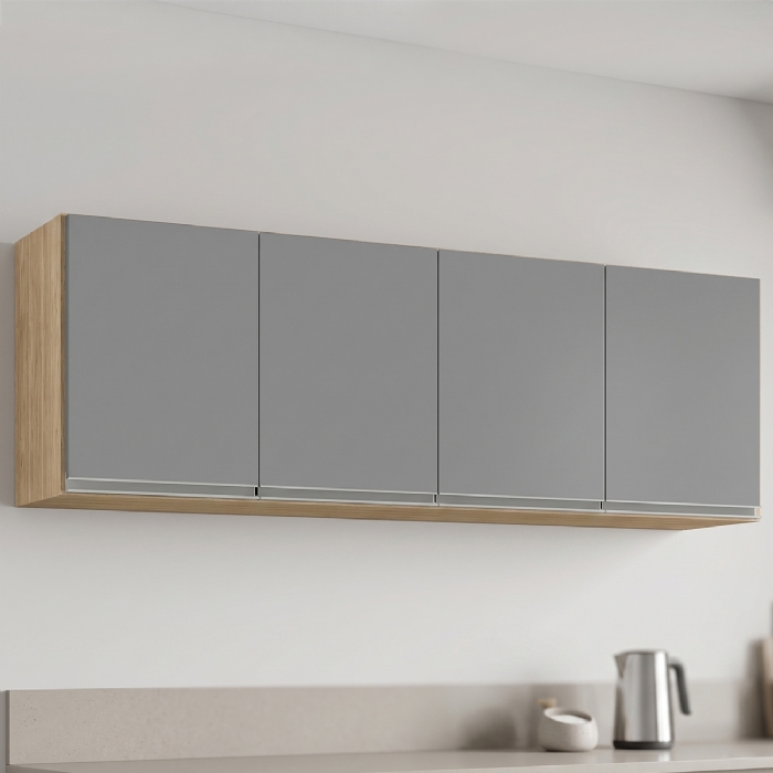 Armário de Cozinha Aéreo 160cm 4 Portas Nevada Castanho/Cinza - Lumil