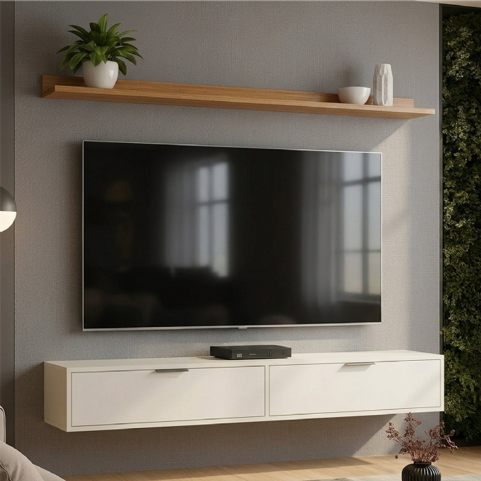 Rack TV 75 Pol. Suspenso 180cm 2 Portas Lila Off/Cinamomo Z49 - Mpozenato