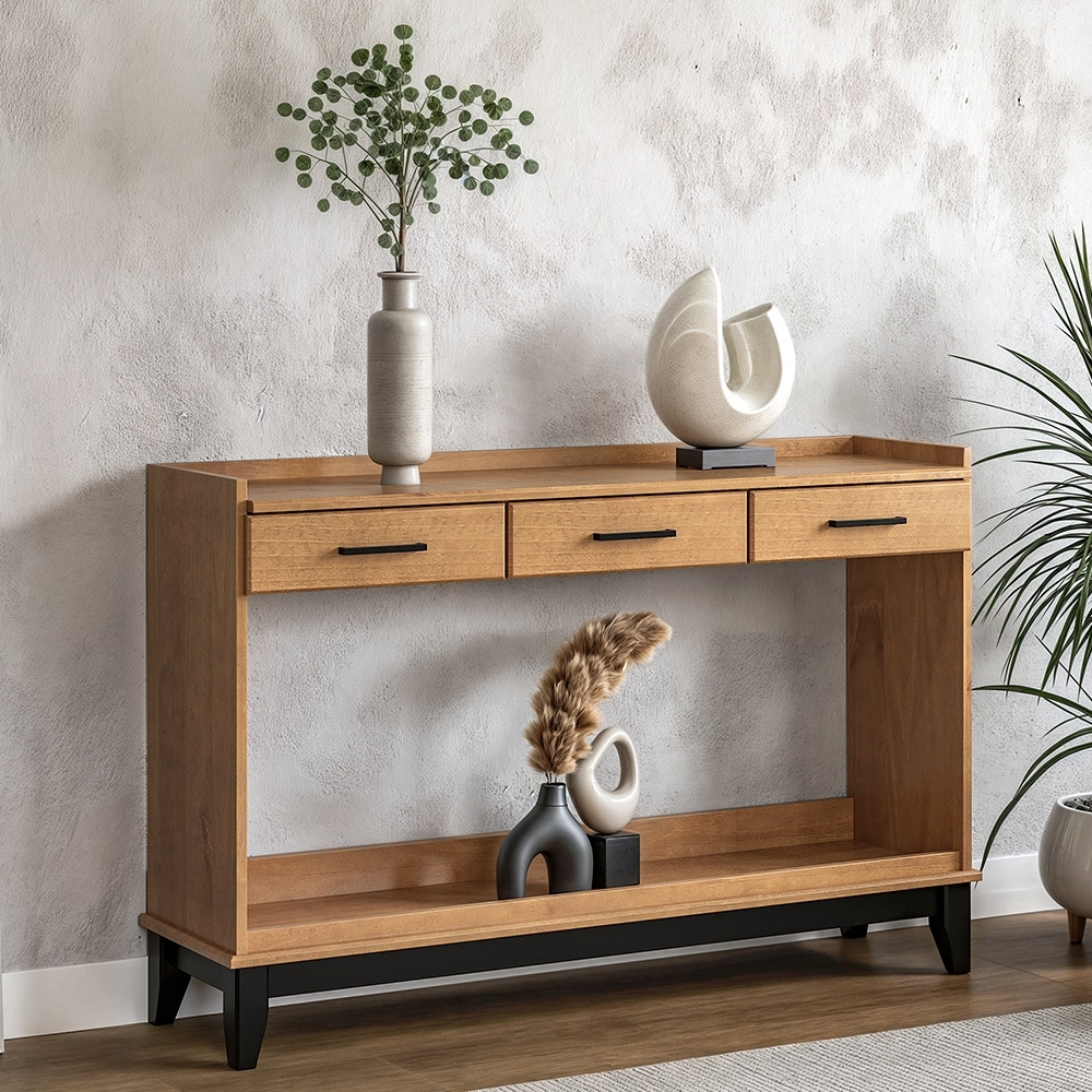 Aparador Sala 135cm 3 Gavetas Storage Carvalho/Preto Z25 - Mpozenato