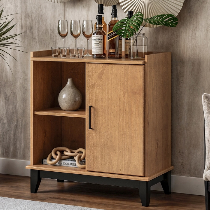 Balcão Aparador Bar 81cm 1 Porta Storage Carvalho/Preto Z25 - Mpozenato