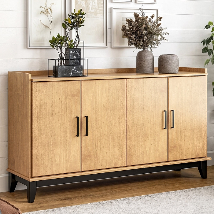 Buffet Aparador 152cm 4 Portas Storage Carvalho/Preto Z25 - Mpozenato