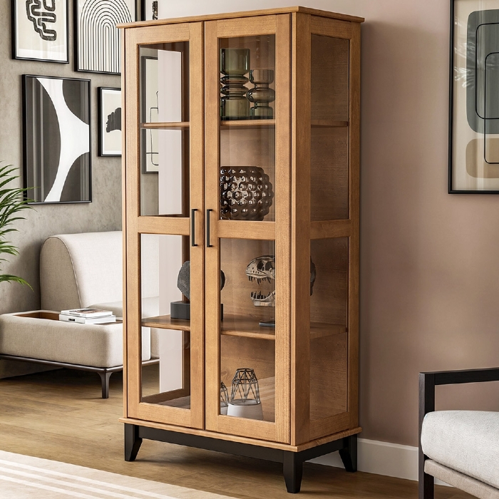 Cristaleira Portas de Vidro 84cm Storage Carvalho/Preto Z25 - Mpozenato