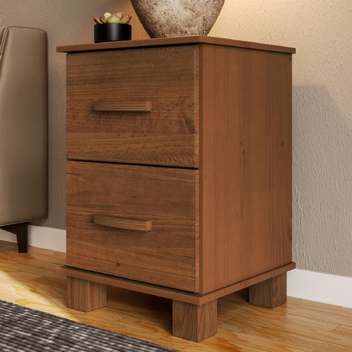 Mesa de Cabeceira Para Quarto 42cm 2 Gavetas Lone Castanho F07 - Mpozenato