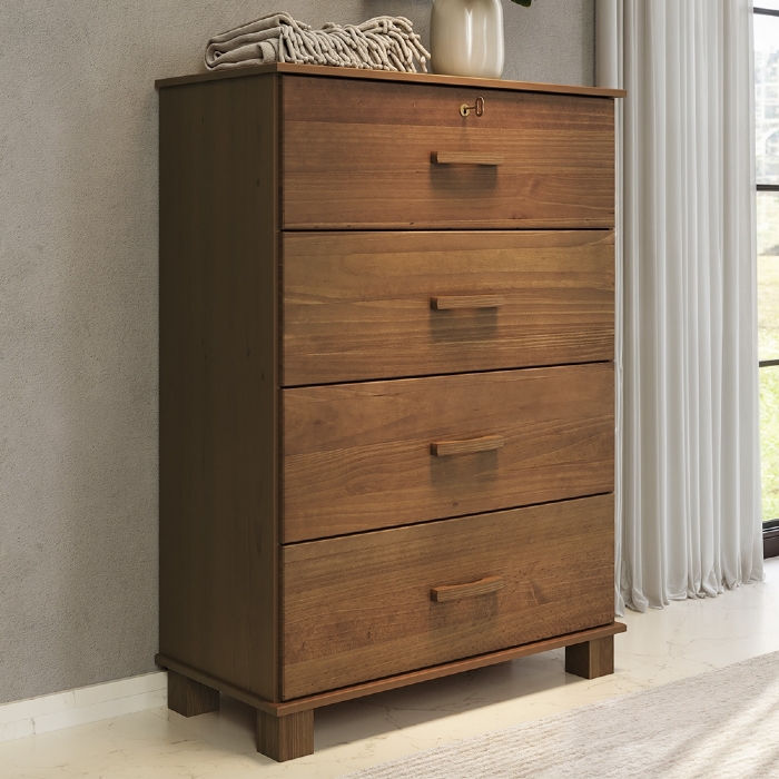 Cômoda Quarto 79cm 4 Gavetas Madeira Maciça Lone Castanho F07 - Mpozenato