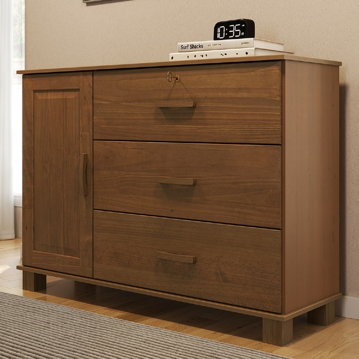 Cômoda Quarto 118cm 1 Porta 3 Gavetas Madeira Maciça Lone Castanho F07 - Mpozenato