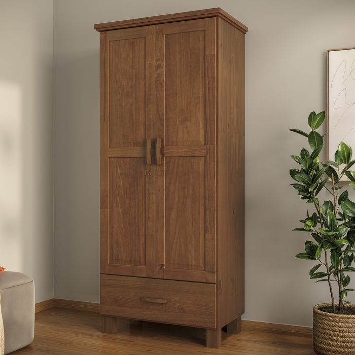 Guarda Roupa Solteiro 82cm 2 Portas Madeira Maciça Lone Castanho F07 - Mpozenato