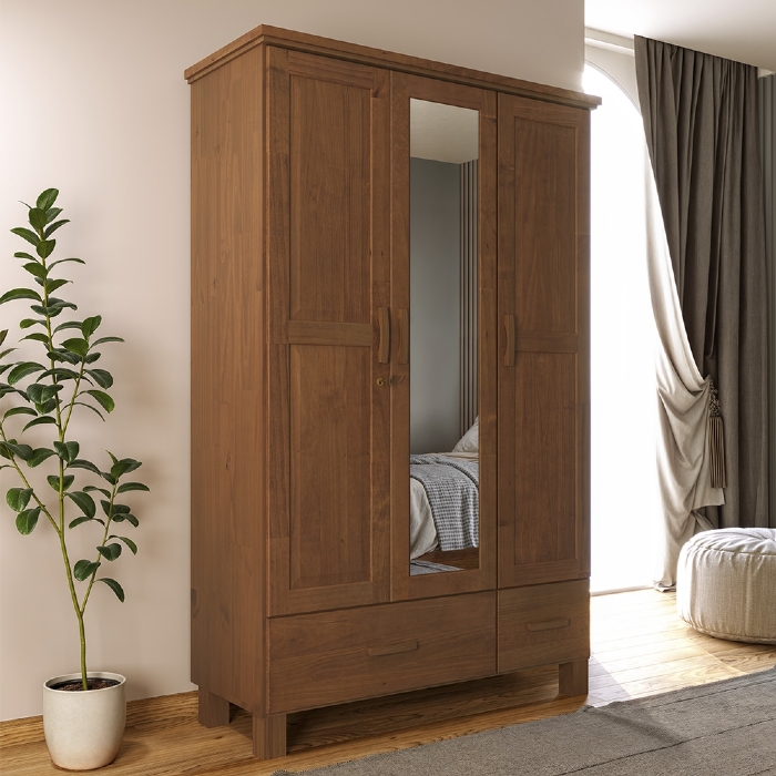 Guarda Roupa Solteiro 119cm 3 Portas Madeira Maciça Lone Castanho F07 - Mpozenato