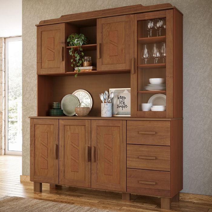 Armário de Cozinha 156cm 6 Portas Madeira Maciça Giana Castanho F07 - Mpozenato