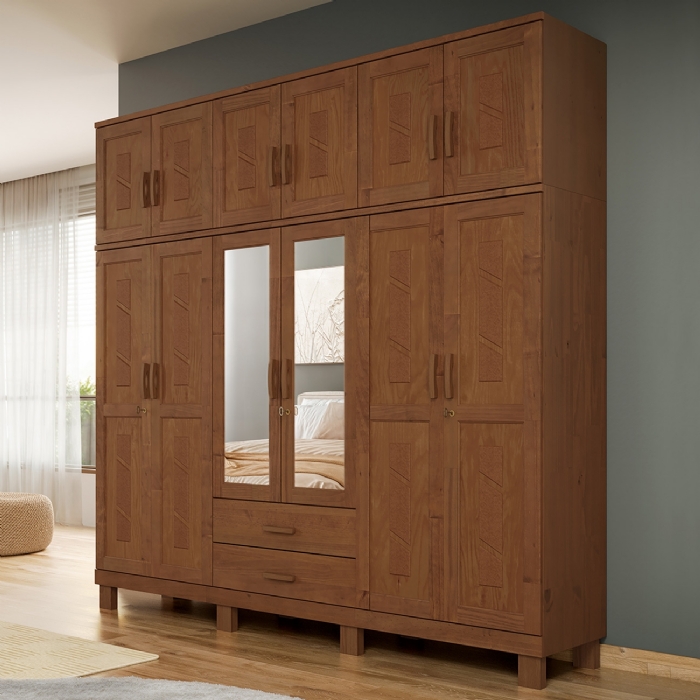 Guarda Roupa Casal Bipartido 225cm 12 Portas Giana Castanho F07 - Mpozenato
