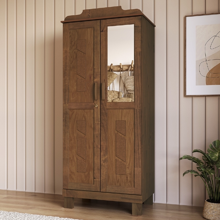 Guarda Roupa Solteiro 78cm 2 Portas Giana Castanho F07 - Mpozenato
