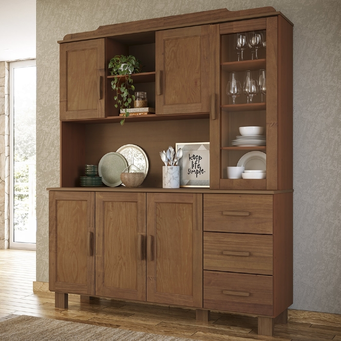Armário de Cozinha 156cm 3 Gavetas Madeira Maciça Giana Castanho F07 - Mpozenato