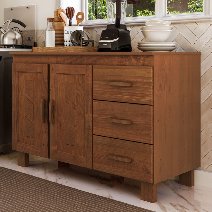 Balcão de Cozinha Com Tampo 120cm 2 Portas Madeira Giana Castanho F07 - Mpozenato