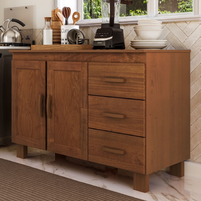 Balcão de Cozinha Com Tampo 120cm 3 Gavetas Madeira Giana Castanho F07 - Mpozenato