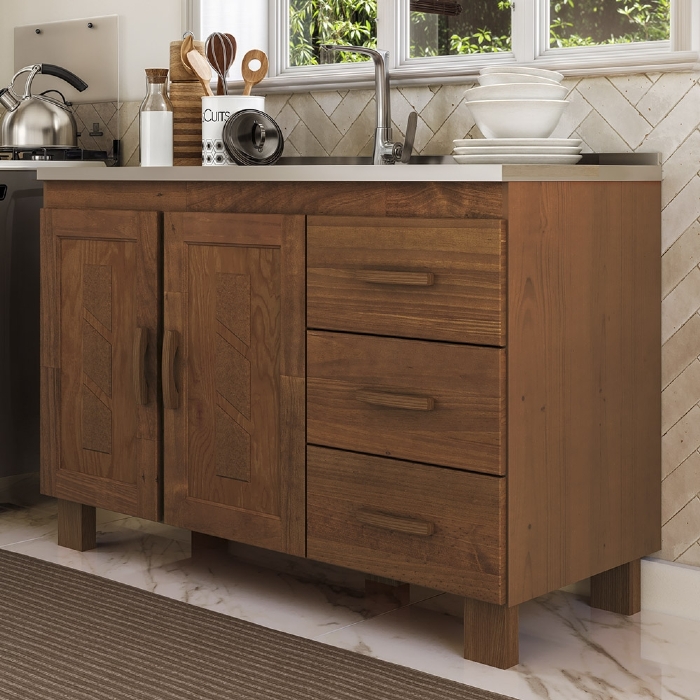 Balcão de Cozinha Com Pia 120cm 2 Portas Giana Castanho F07 - Mpozenato
