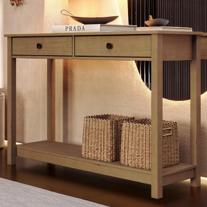 Aparador de Sala 120cm 2 Gavetas Madeira Maciça Vitalis Freijó F07 - Mpozenato