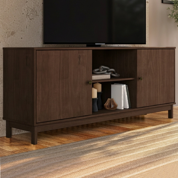 Rack TV 80 Pol 160cm 2 Portas Madeira Maciça Vitalis Café F07 - Mpozenato
