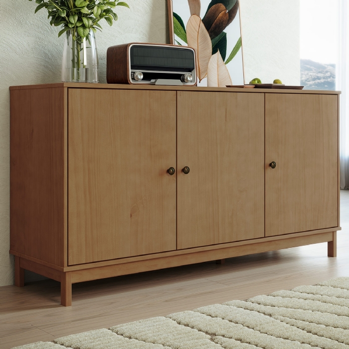 Buffet Aparador 160cm 3 Portas Madeira Maciça Vitalis Freijó F07 - Mpozenato