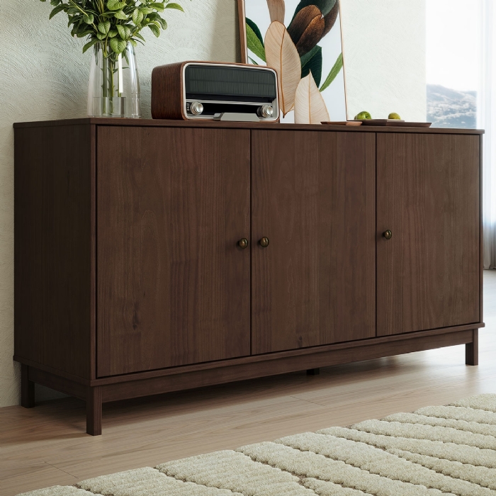 Buffet Aparador 160cm 3 Portas Madeira Maciça Vitalis Café F07 - Mpozenato