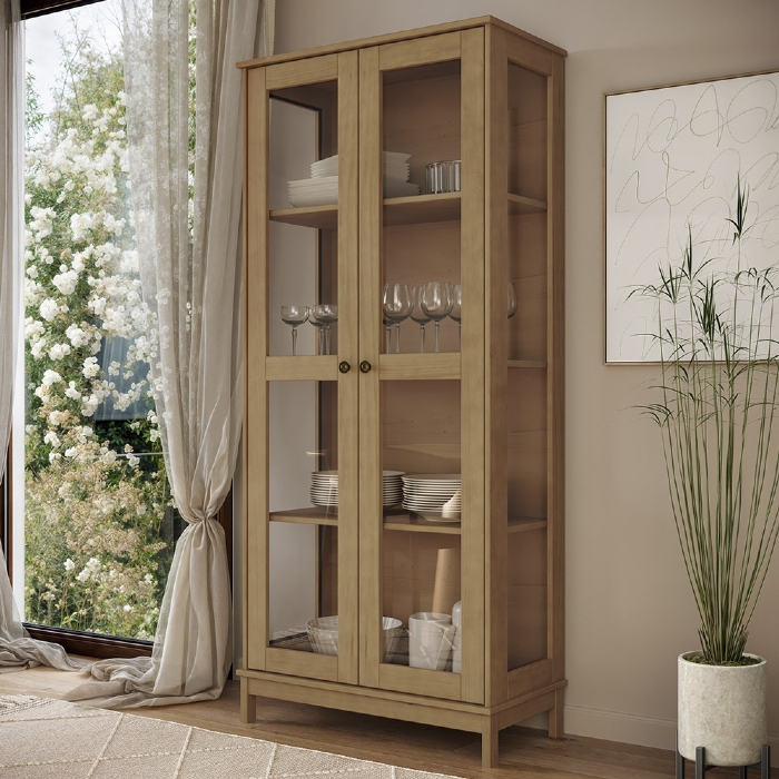 Cristaleira Porta de Vidro 80cm 1 Gaveta Madeira Maciça Vitalis Freijó F07 - Mpozenato