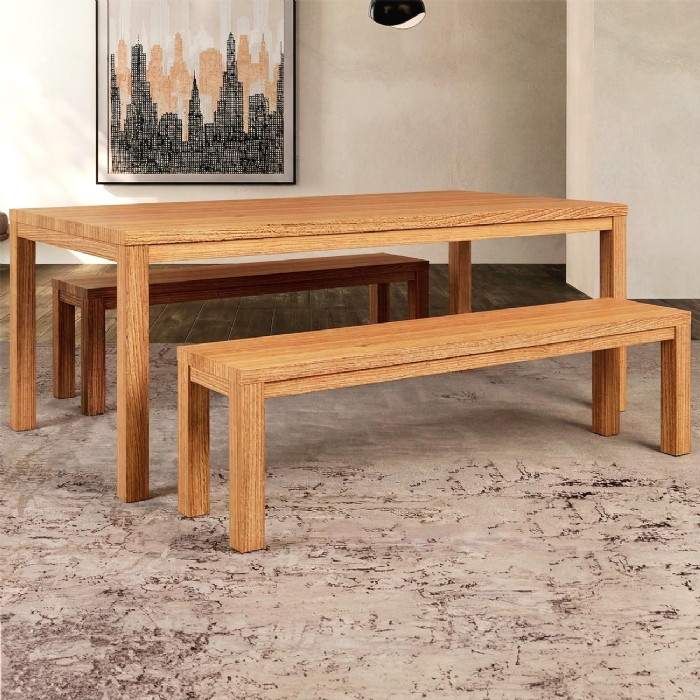 Mesa Madeira 180cm e 2 Bancos 150cm Floris Carvalho F07 - Mpozenato