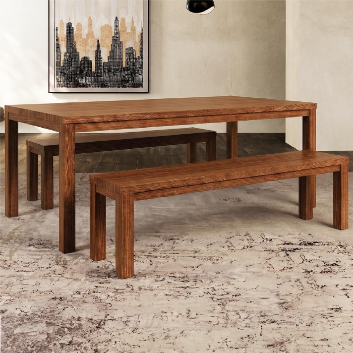 Mesa Madeira 180cm e 2 Bancos 150cm Floris Castanho F07 - Mpozenato