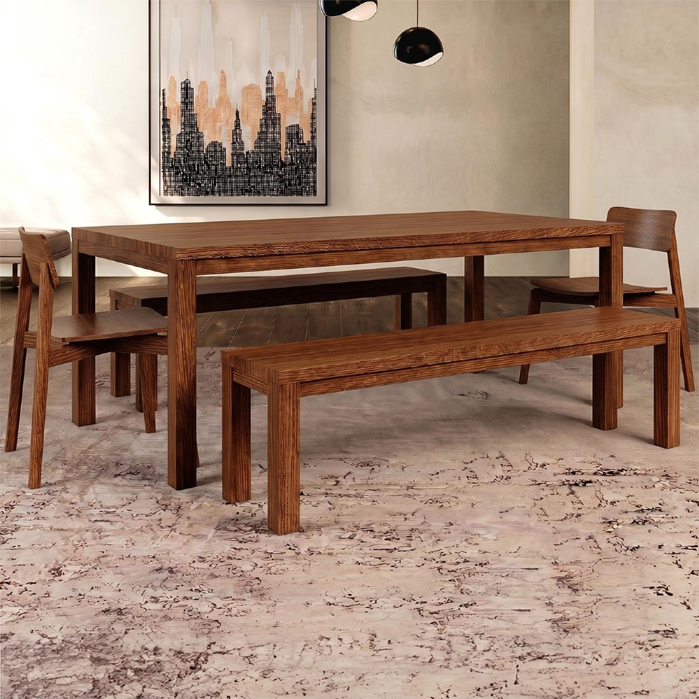 Mesa Madeira 180cm 2 Bancos e 2 Cadeiras Floris Castanho F07 - Mpozenato