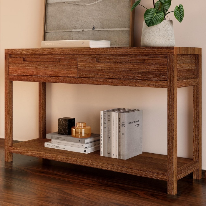 Aparador de Sala 130cm 2 Gavetas Madeira Maciça Floris Castanho F07 - Mpozenato