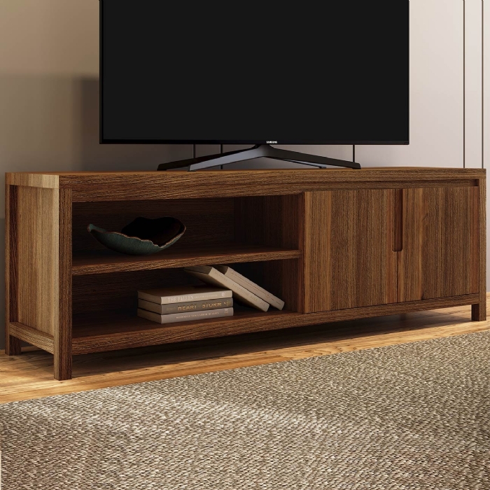 Rack TV 80 Pol 180cm 2 Portas Madeira Maciça Floris Castanho F07 - Mpozenato
