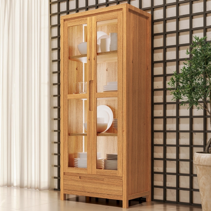 Cristaleira Porta de Vidro 80cm Madeira Maciça Floris Carvalho F07 - Mpozenato