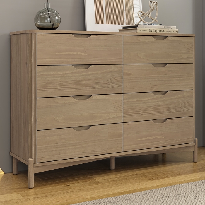 Cômoda Quarto 138cm 8 Gavetas Madeira Maciça Nira Tauari F07 - Mpozenato