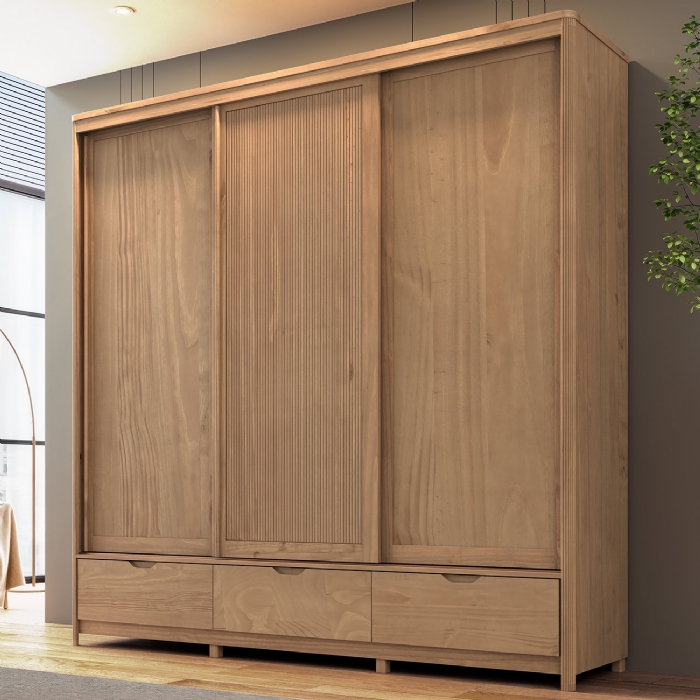 Guarda Roupa Casal 221cm 3 Portas Madeira Maciça Nira Tauari F07 - Mpozenato