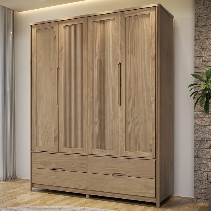 Guarda Roupa Casal 178cm 4 Portas Madeira Maciça Nira Tauari F07 - Mpozenato