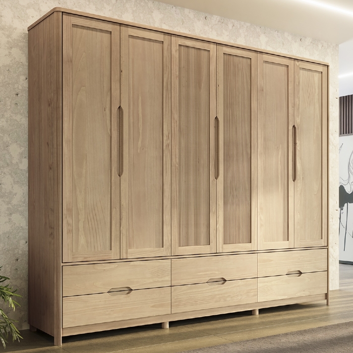 Guarda Roupa Casal 263cm 6 Portas Madeira Maciça Nira Tauari F07 - Mpozenato