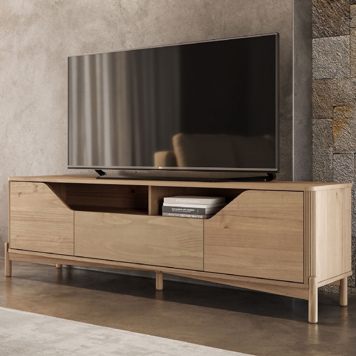 Rack TV 80 Pol 182cm 3 Portas Pés Madeira Maciça Nira Tauari F07 - Mpozenato