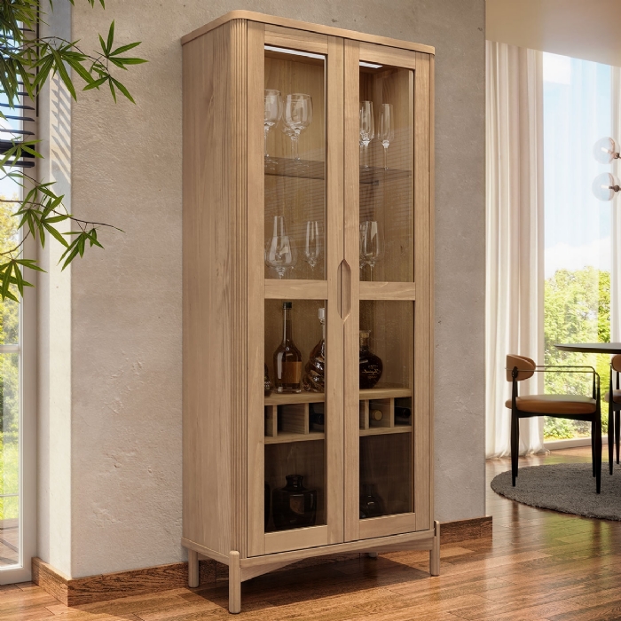 Cristaleira Porta de Vidro 80cm Pés Madeira Maciça Nira Tauari F07 - Mpozenato